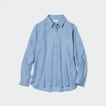 UNIQLO ЛЬНЯНАЯ РУБАШКА 100% ПРЕМИУМ-КЛАССА, СИНИЙ
