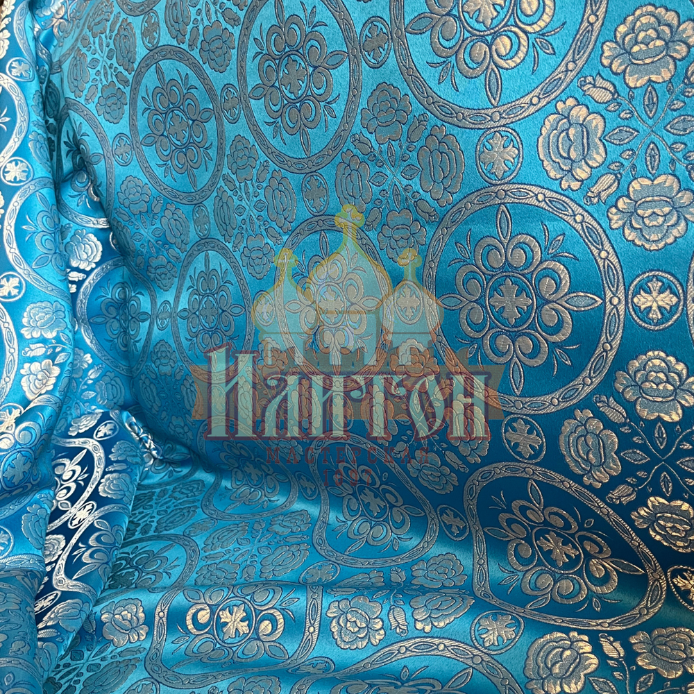 Парча "Посад" голубая с серебром