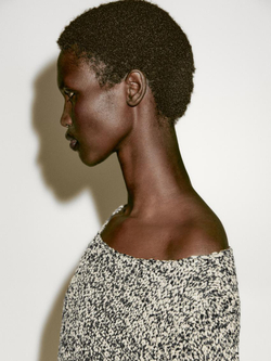 Massimo Dutti Свитер из трикотажа с текстурой Nep - Limited Edition, бело-черный