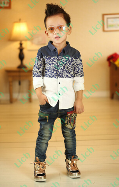 Рубашка детская трехцветная с цветочным принтом