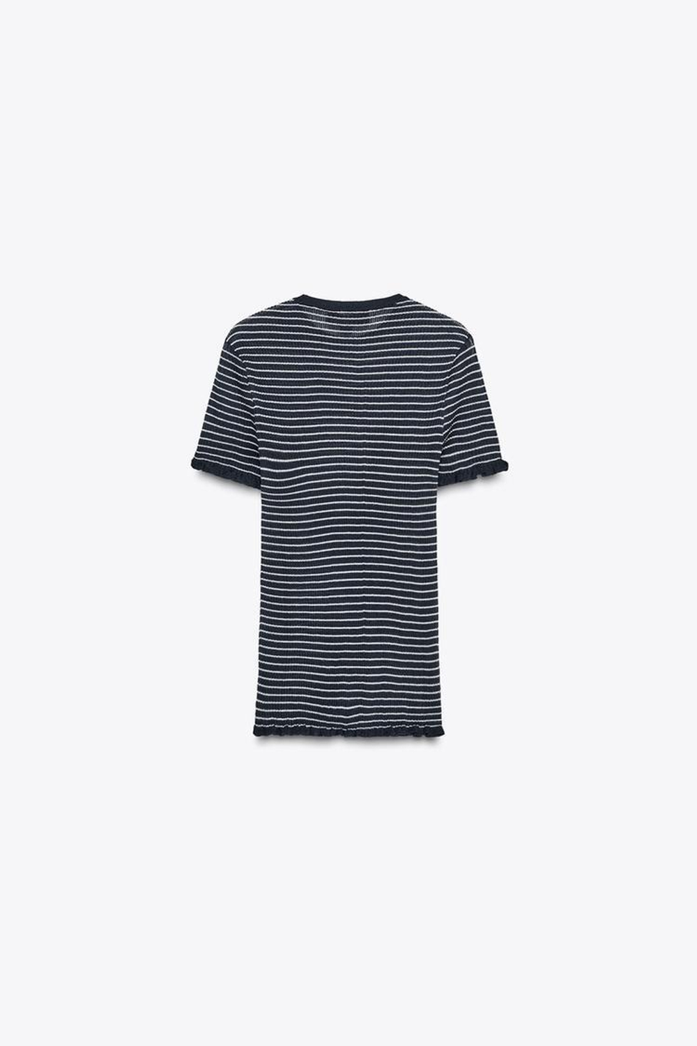 ZARA ТОП ИЗ ТРИКОТАЖА В РУБЧИК В ПОЛОСКУ, МОРСКОЙ СИНИЙ