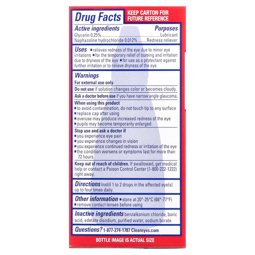 Clear Eyes, Redness Relief, Глазные капли смазывающее / снимающее покраснение, 0,5 жидких унций (15 мл)