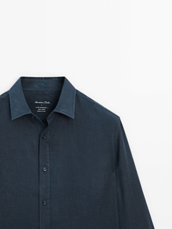Massimo Dutti 100% льняная приталенная рубашка,  темно-синий