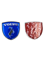 Наклейки Volvo Щит металлические синие объемные (шильдик Вольво щит, 3,8х3,8 см). 2 шт в комплекте. Синие с лого