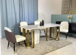 Стол 4076, 220х110 см, белый керамогранит Calacatta