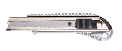 Нож с выдвижным лезвием 18 мм, металлический корпус, металлическая направляющая, автоматический фиксатор, Вихрь