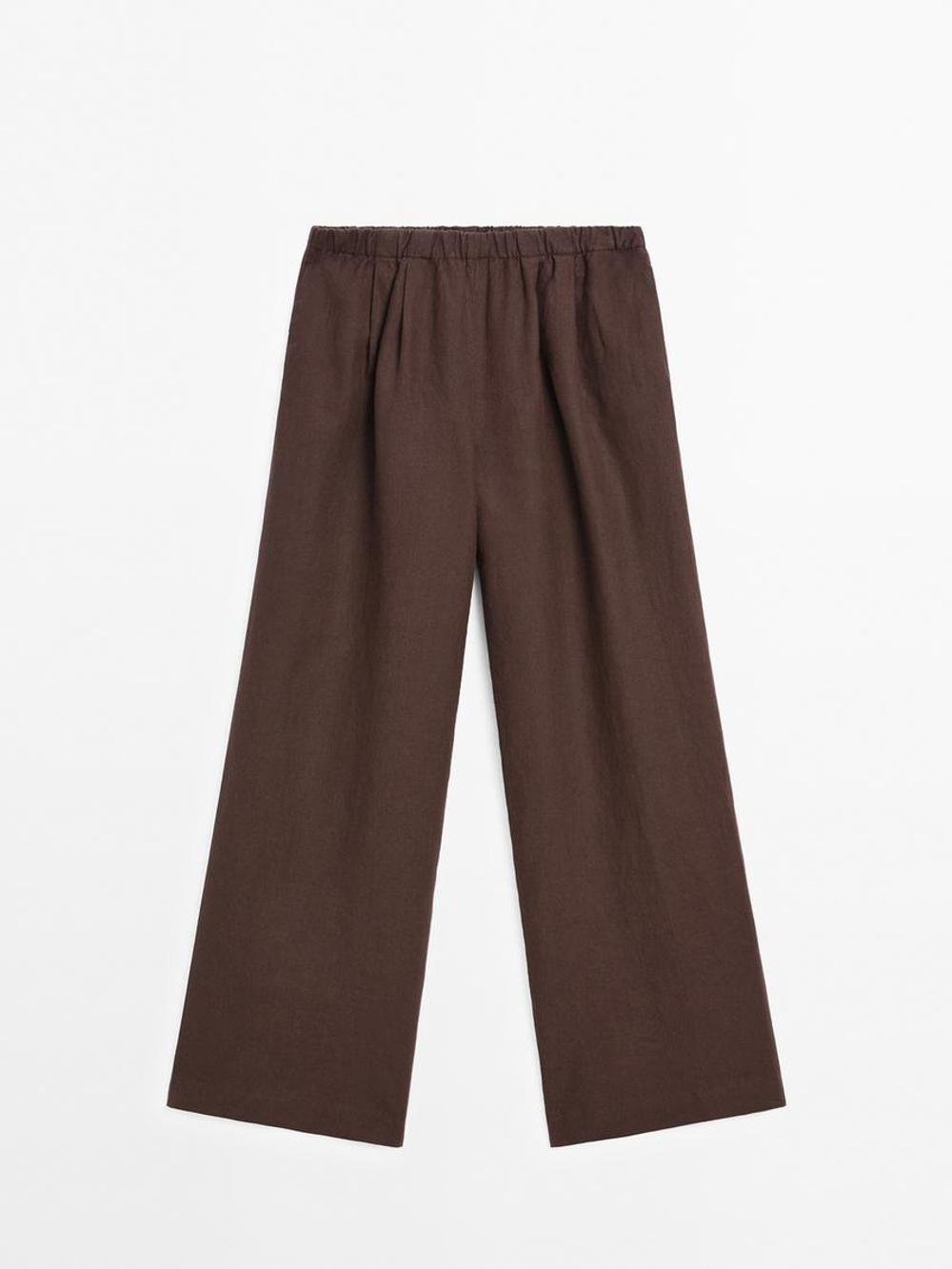 Massimo Dutti Струящиеся брюки из 100% льна, гранатовый