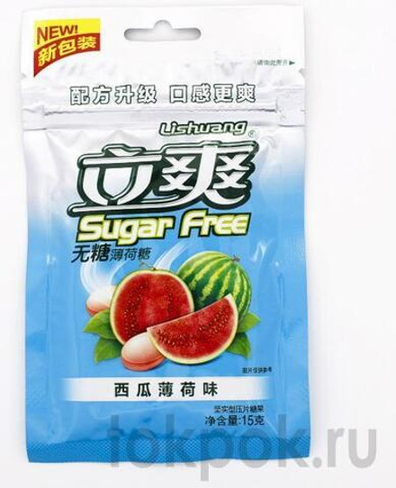 Освежающие леденцы без сахара со вкусом мяты и арбуза Lishuang Sugar Free, 15 гр