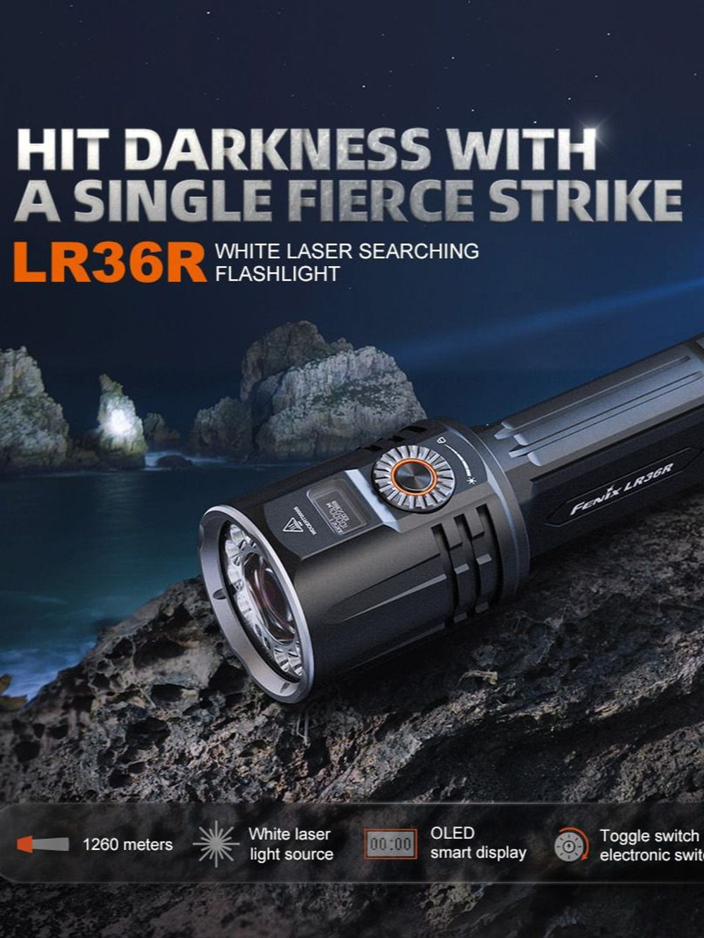 Фонарь Fenix LR36R, 10000 люмен, 1260 метров дальность, на основе лазера, стробоскоп