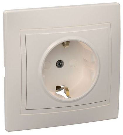 Розетка 1-местная РСш10-3-Км с заземлением с защитной шторкой 16А керамика КВАРТА кремовый IEK
