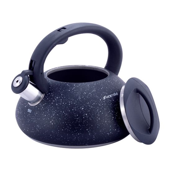 Чайник 3 л. из нержавеющей стали со свистком Kamille KM-1075 с мраморным покрытием и нейлоновой ручкой