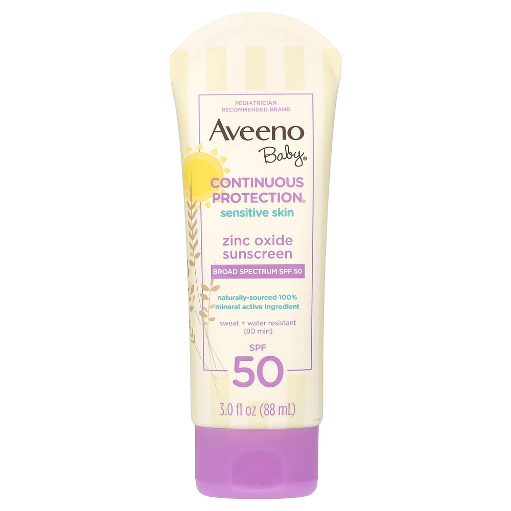 Aveeno, Для детей, солнцезащитное средство с оксидом цинка, SPF 50, без отдушек, 88 мл (3 жидк. унц.)