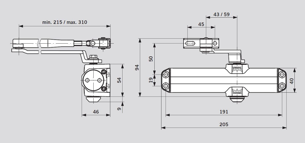 dormakaba (ex. DORMA) TS Profil доводчик со стандартным складным рычагом в комплекте