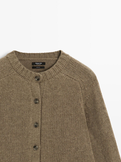 Massimo Dutti Кардиган из 100% шерсти с рукавами реглан, светло-зеленый