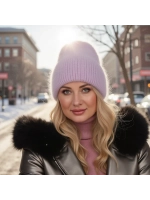 шапка вязаная бини ангора теплая демисезонная с отворотом