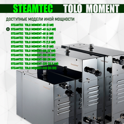 Парогенераторы для хамама и турецкой бани Steamtec TOLO MOMENT - 4,5 кВт/ Cерия PLATINUM со встроенной музыкой, пультом на 9-ти языках и возможностю монтажа без термодатчиков