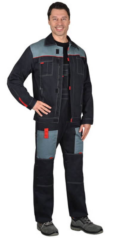 Костюм "Фаворит" куртка, п/к.т-серый с сер и красной отд.(узб, саржа)пл.270 г/кв.м. - ПОД ЗАКАЗ