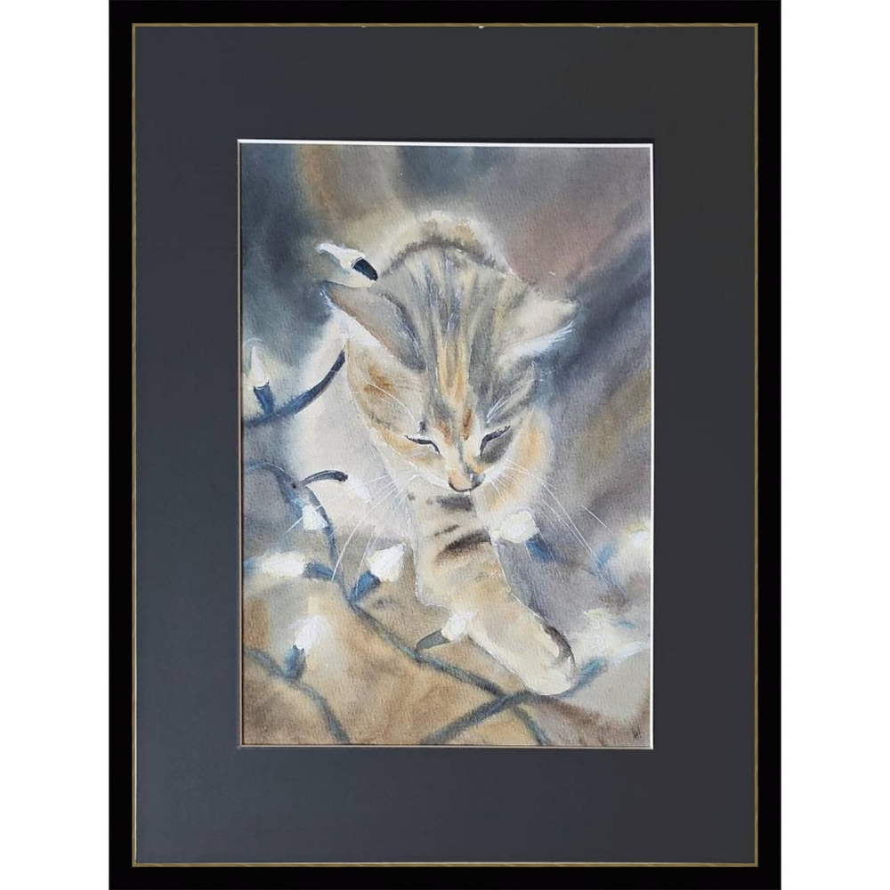 Картина авторская акварельная в паспарту 30х40 см на стену для интерьера "Шалунишка"