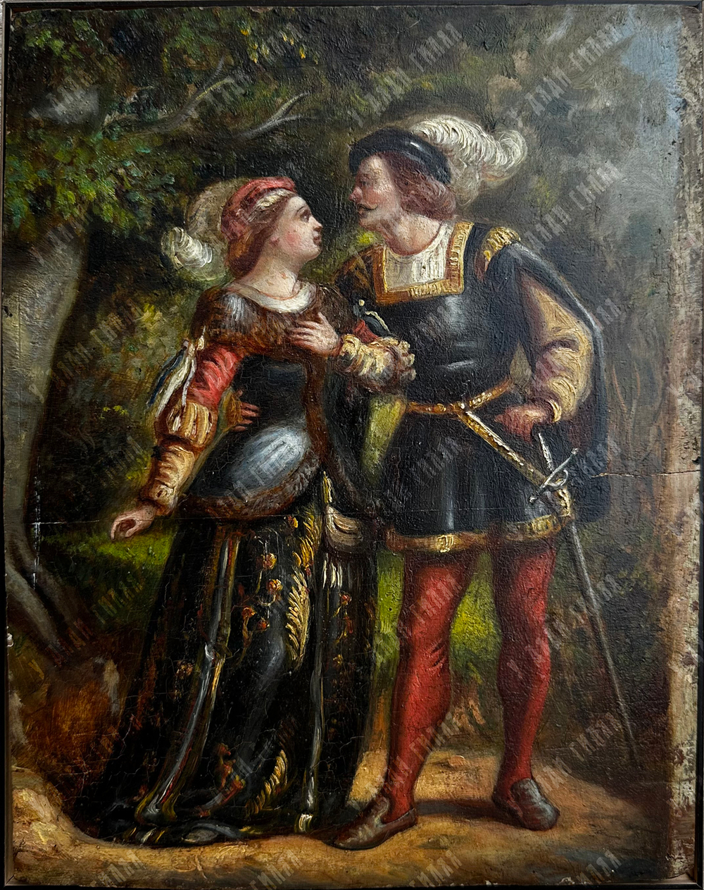 Н/х. «Портрет Дамы и мушкетёра». Дерево, масло. Франция, нач. XIX века.