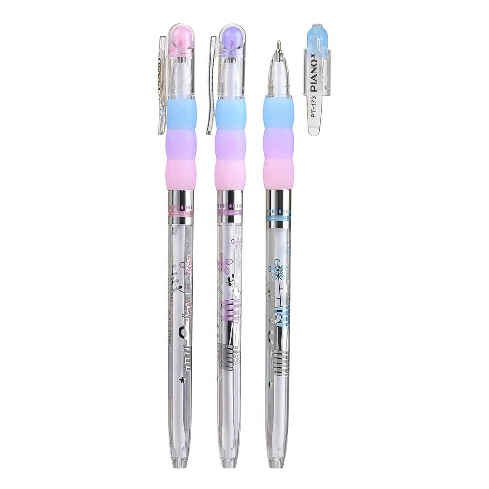 Ручка шариковая, масляная, Piano, синие чернила, прозрачный корпус с рисунком, 50 шт