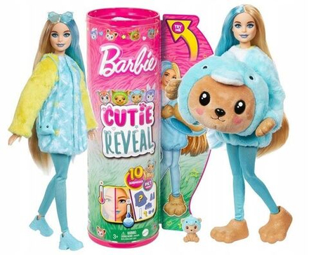 Кукла Mattel Barbie Cutie Reveal - Костюмы животных - Кукла в костюме медведя-дельфина с 10 сюрпризами - Барби HRK25