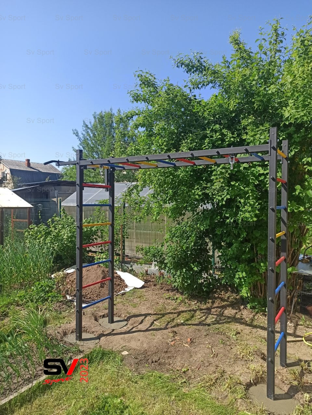 Монтаж уличной шведской стенки Sv Sport Рукоход (4 вертикальных столба)