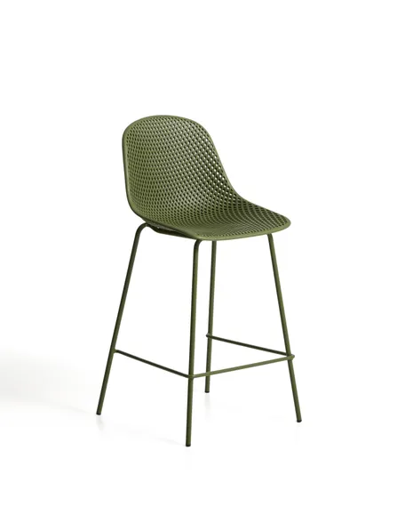 Уличный полубарный стул Quinby из зеленой стали и пластика 65 см