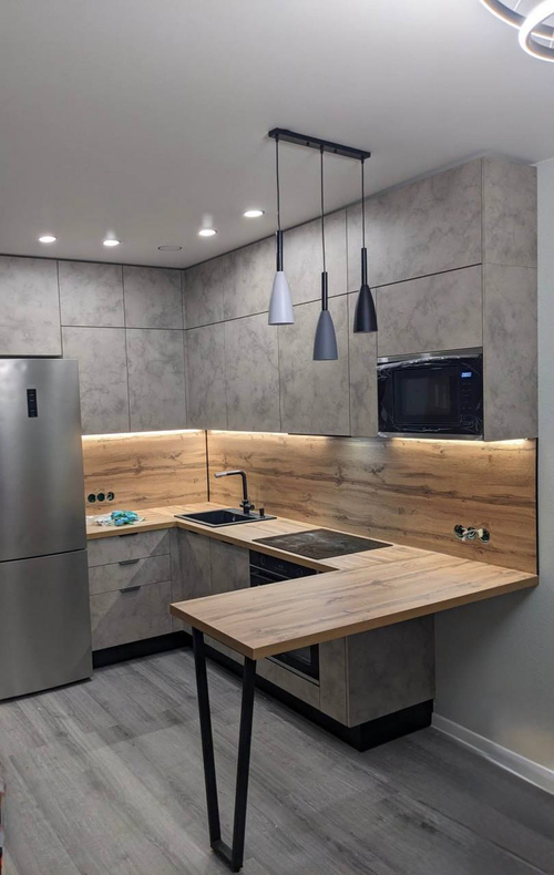 Современный кухонный гарнитур с LED-подсветкой