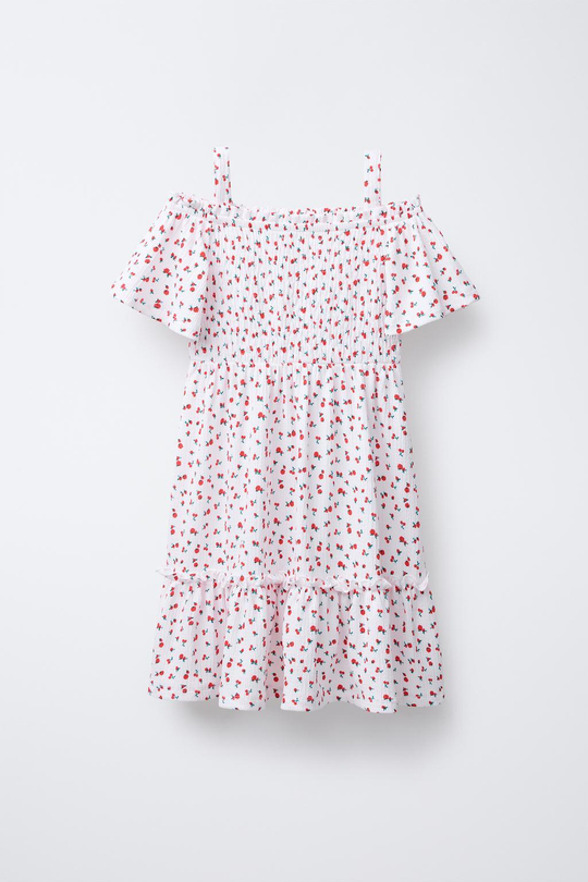 ZARA ПЛАТЬЕ ИЗ РЕЛЬЕФНОЙ ТКАНИ, ЭКРЮ/КРАСНЫЙ