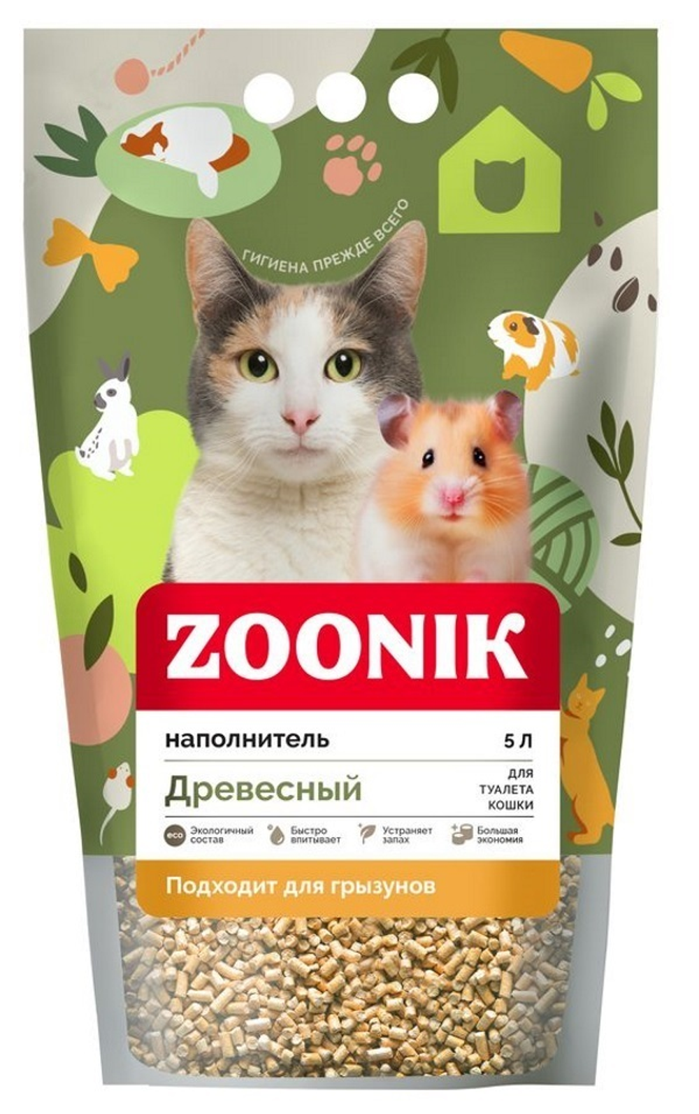 Древесный наполнитель Зооник для кошачьих туалетов 5 л