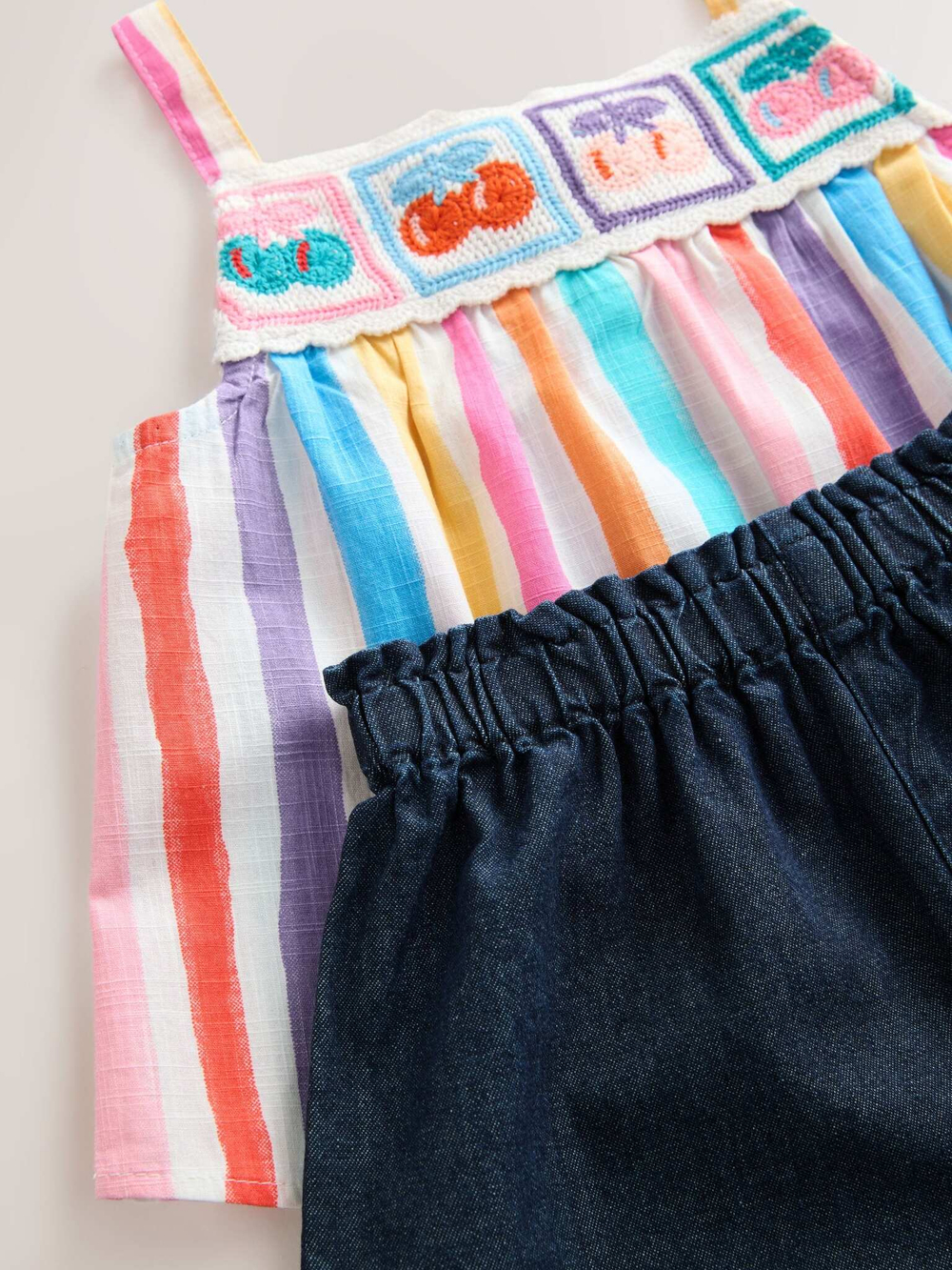 Майка и шорты джинсовые в комплекте для девочки Next E79-494, Темно-синий, Розовый, Белый