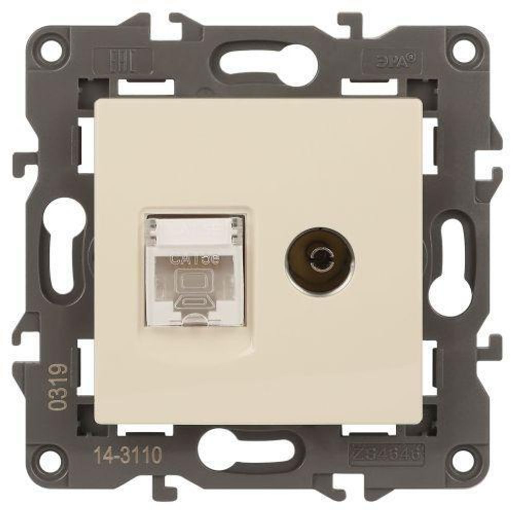 Розетка компьютерная + телевизионная 2-м Elegance 14-3110-02 RJ45 + TV IP20 механизм сл. кость Эра Б0034315