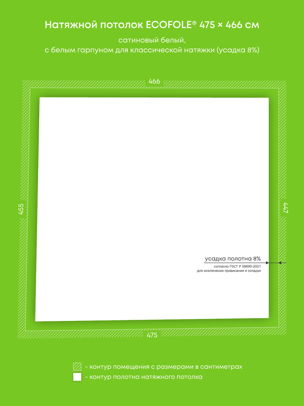 Сатиновый натяжной потолок 21.2 м2