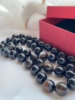 Бусы из натурального черного агата колье ожерелье