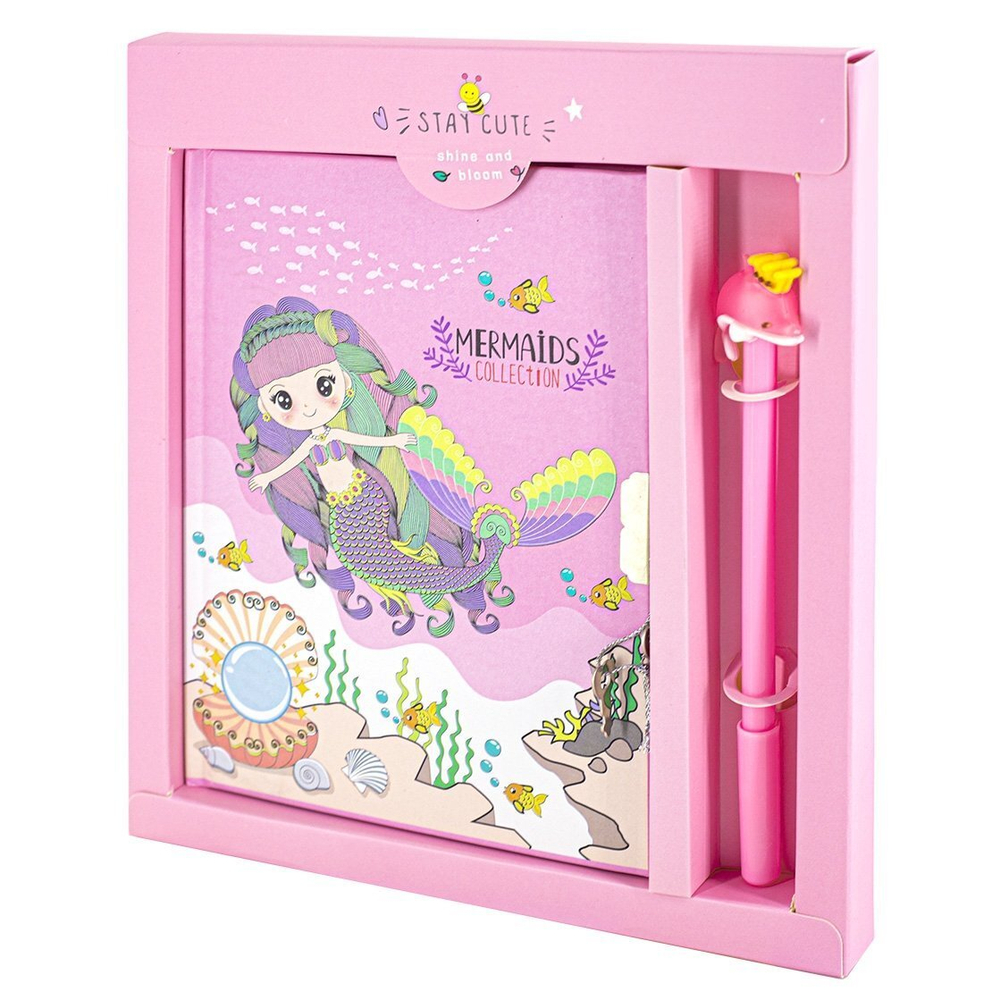 Записная книжка в футляре 20,0 см * 22,5 см , 7БЦ, Alingar, ламинация, замочек, ручка, 50 л., линия, "Русалка с жемчужиной"