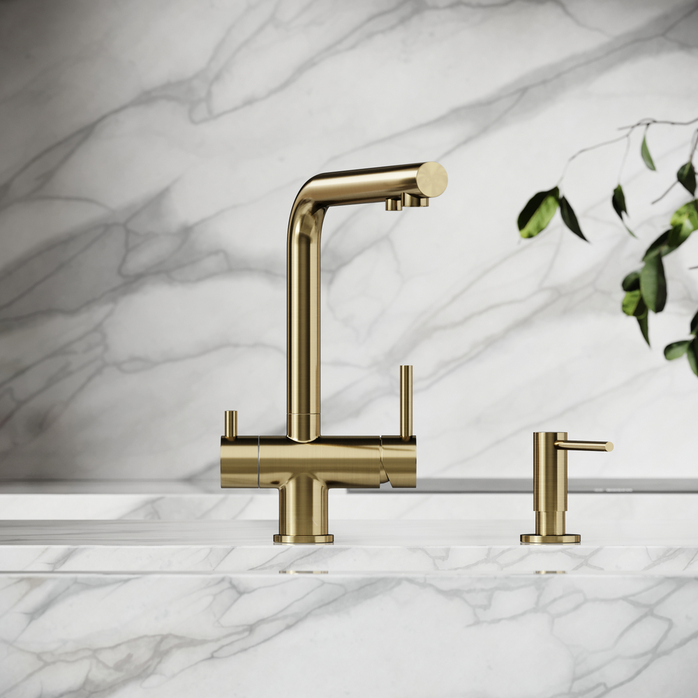 Смеситель для кухни Sancos Foster с краном для фильтра, брашированное золото, SC4014BG