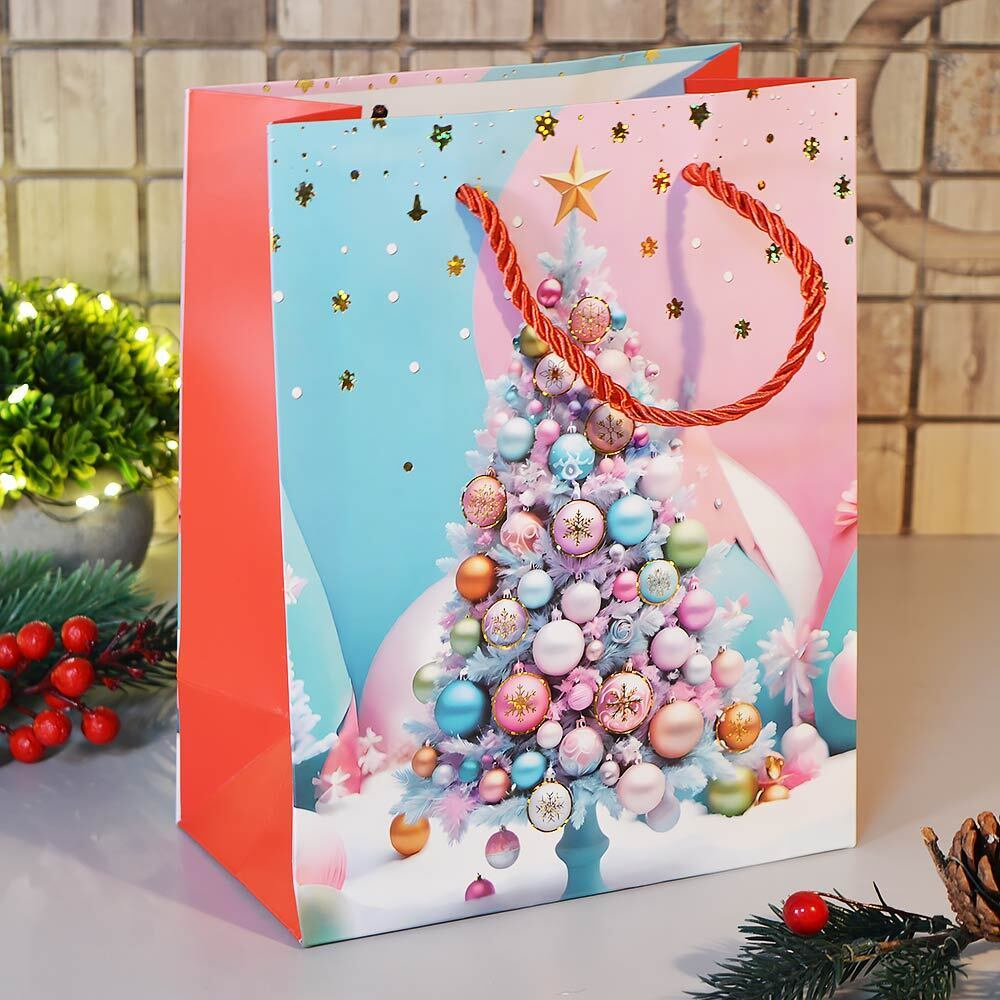 Пакет бумажный 18*23*10см с ручками "Новый год" (микс 427)