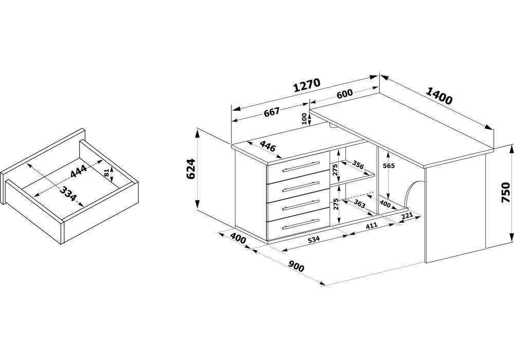 Компьютерный стол КСТ-109Л 127х140х75 левый дуб сонома / белый