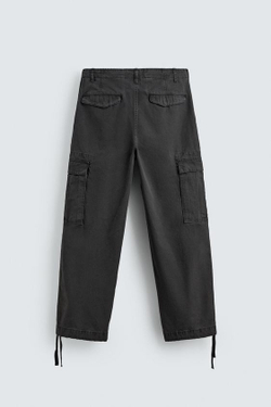 ZARA БРЮКИ КАРГО RELAXED FIT С ЭФФЕКТОМ ПОТЕРТОСТИ, НЕФТЯНОЙ