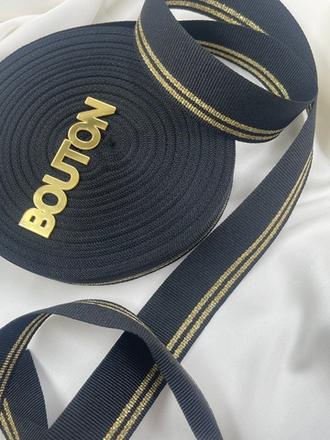 Репсовая лента черная с золотистыми полосками