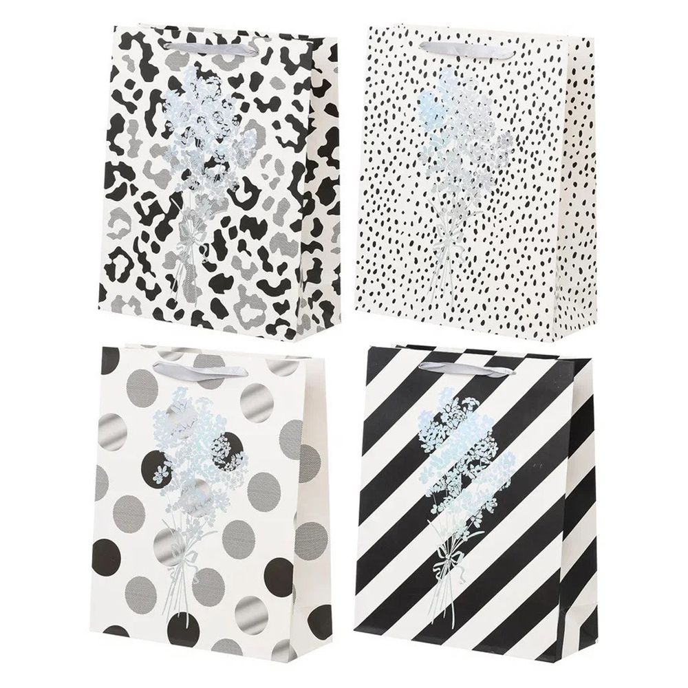 Подарочный пакет Basir, серия &quot;Букет&quot;, 19,5*8*23,5 см, черно-белый рисунок