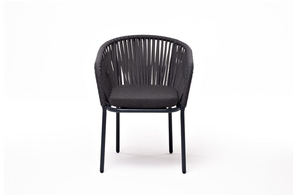 "Бордо" стул плетеный из роупа, каркас алюминий темно-серый (RAL7024) муар, роуп серый 15мм, ткань темно-серая 027