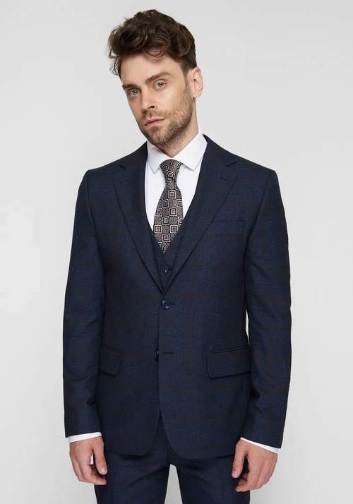 Мужской классический костюм тройка (темно синий) в клетку А20