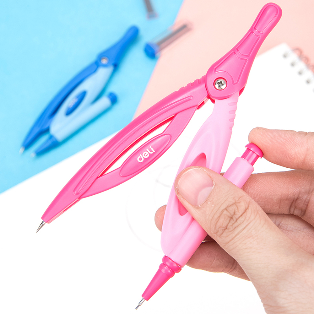 Циркуль Deli "Pioneer", 2 предмета, пластиковый футляр, ассорти