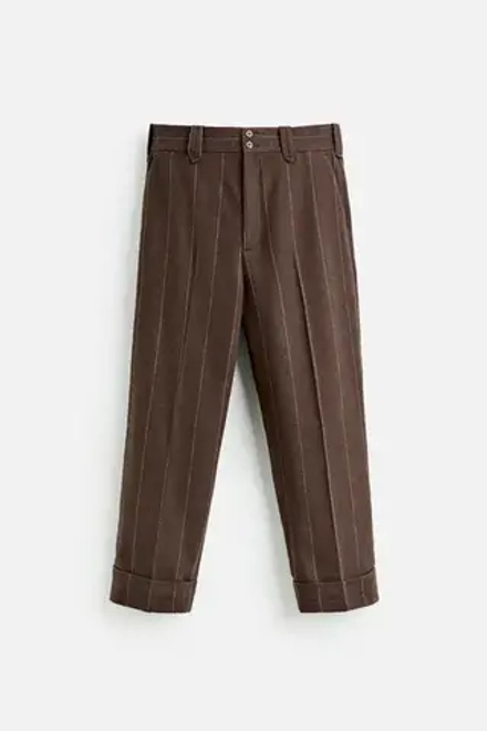 ZARA X HARRY LAMBERT БРЮКИ В ПОЛОСКУ, КОРИЧНЕВЫЙ