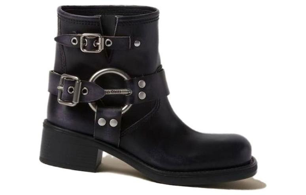 MIU MIU Vintage-Look Leather Ankle Boots