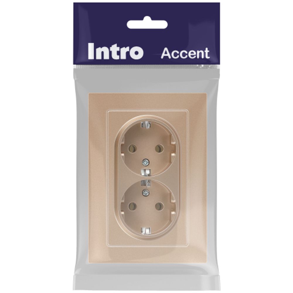 Розетка Intro Accent 6-205-04 двойная с заземлением 2X2P+E Schuko 16А-250В IP20 СУ AL/CU шампань