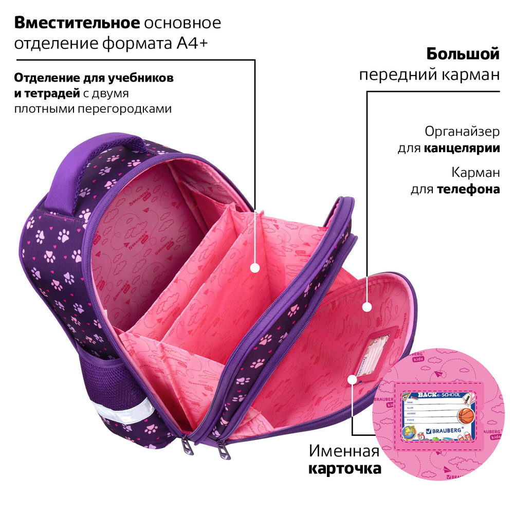 Ранец BRAUBERG KIDS STANDARD, 2 отделения, "Playing kittens", 36х28х14 см, 272038