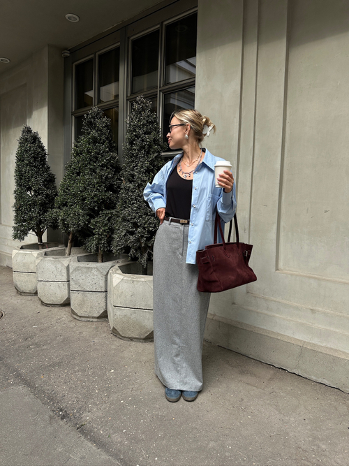 Рубашка из поплина оверсайз 1 карман голубая