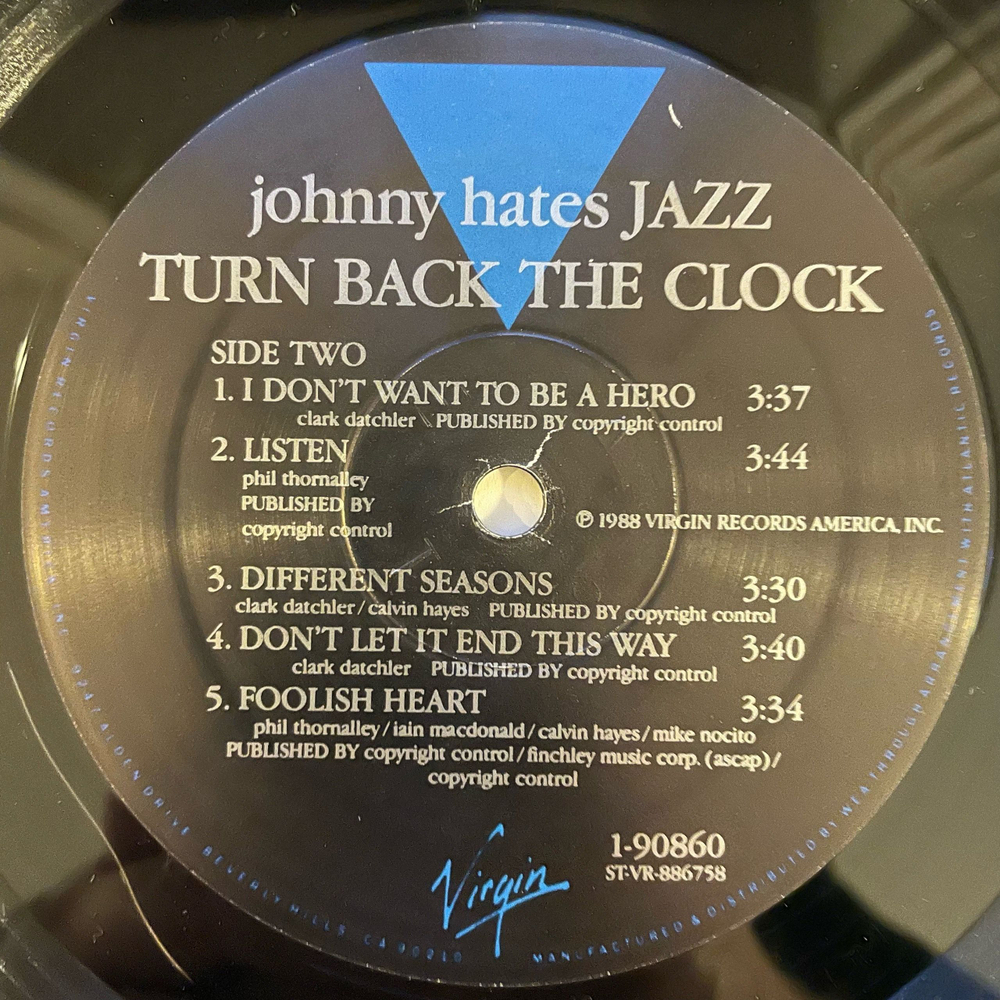 Винтажная виниловая пластинка LP Johnny Hates Jazz Turn Back The Clock (США 1988)